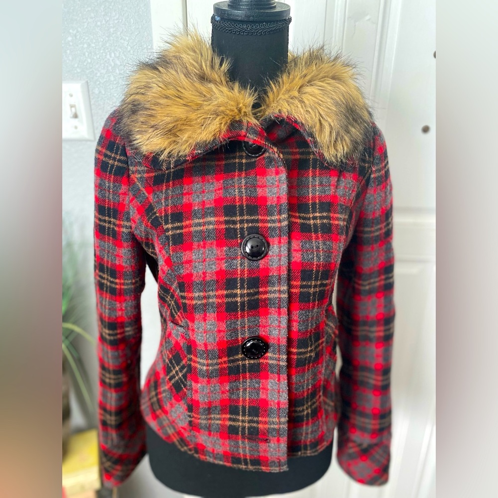 Heritage 1981 plaid and faux fur jacket